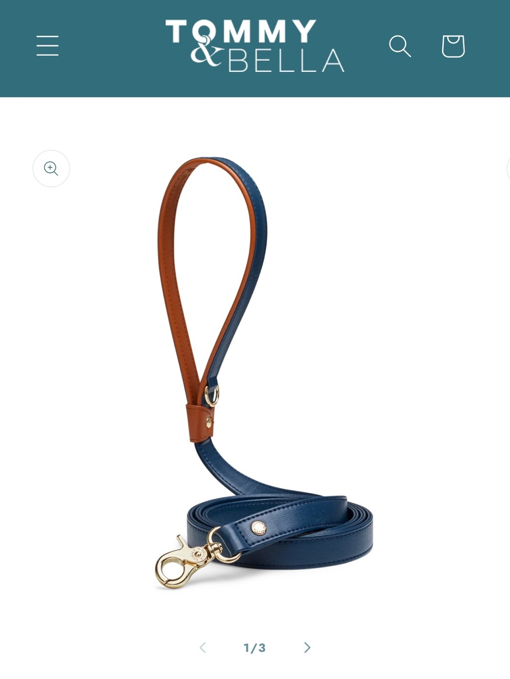 TOMMY & BELLA Blue Brown Leather Dog Leash